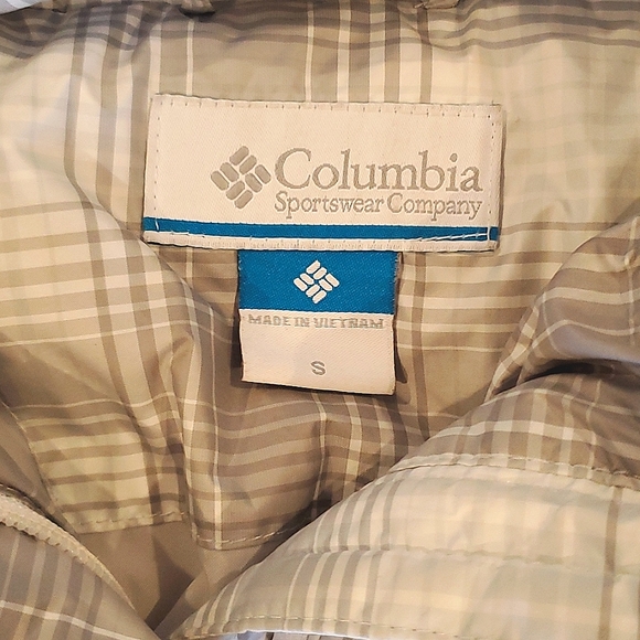 Columbia Omni-Shield Puffer Jacket Fur Lined Hood Light Grey Plaid GUC Size S - Picture 4 of 9